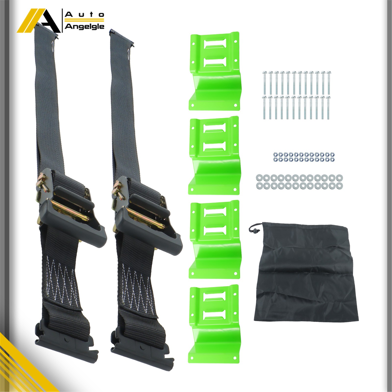 Light Green E Track Wheel Chock 8ft BLK Ratchet Straps Kit For Cargo Securement