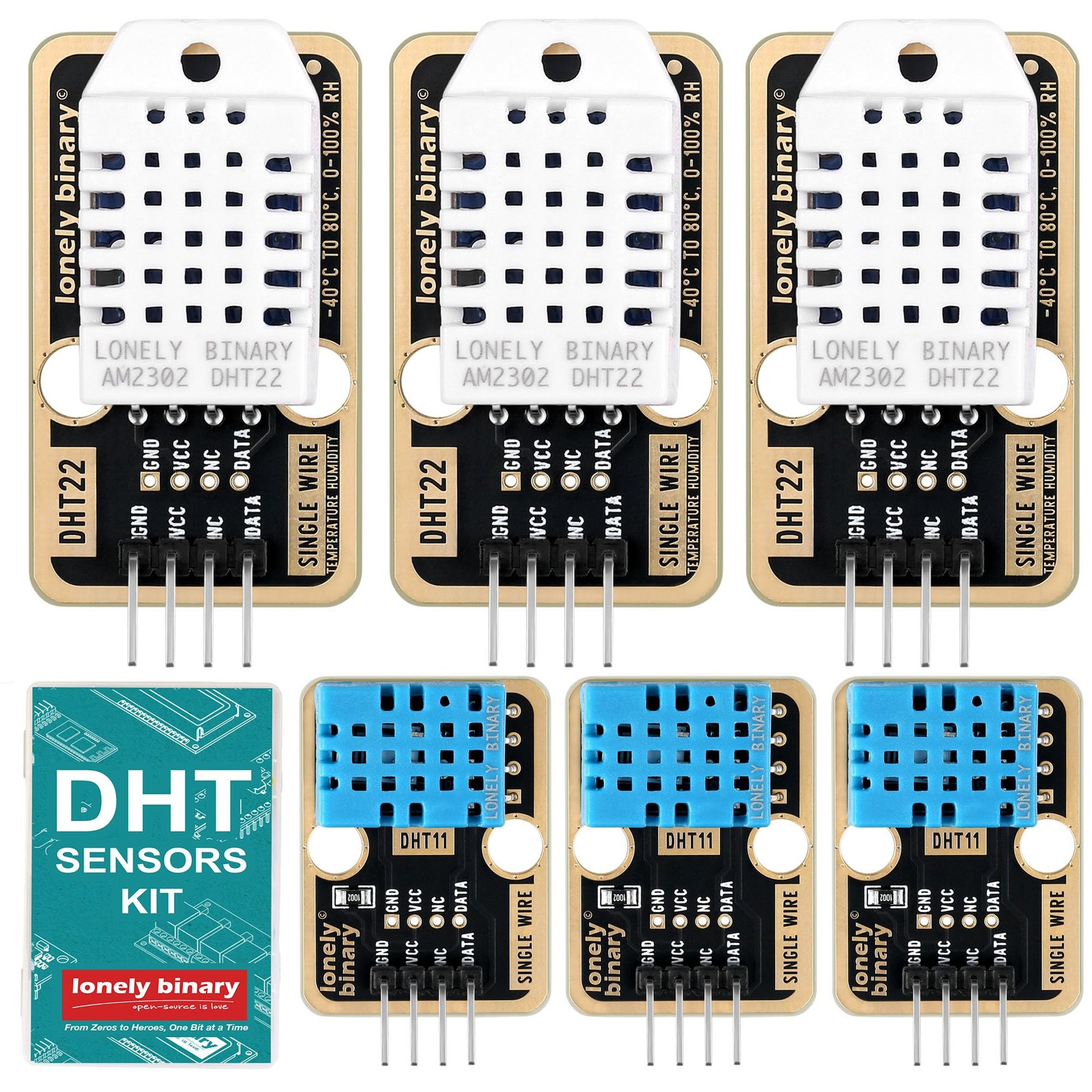6 PCS DHT22 DHT11 Gold Edition Digital Temperature Humidity Sensor ESP32