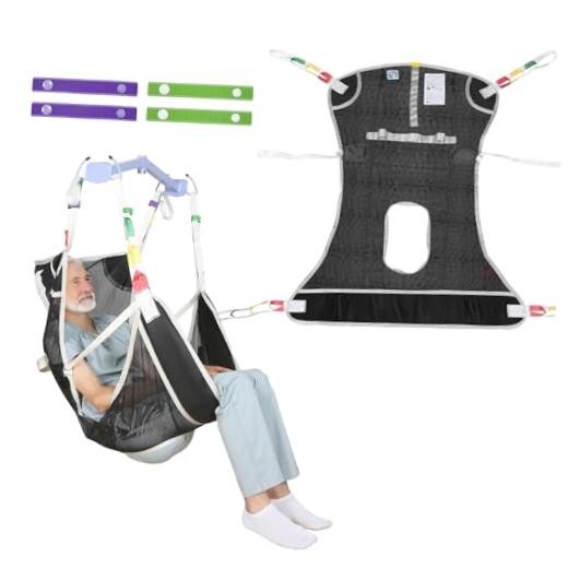 Universal Full Body Patient Lift Sling with Commode Opening for Medium Black