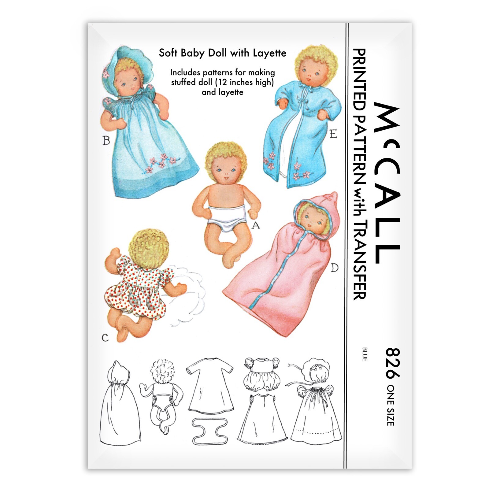 Baby Doll Sewing Pattern McCall s 826 Layette Rag Cloth Toy Stuffed Romper 12"