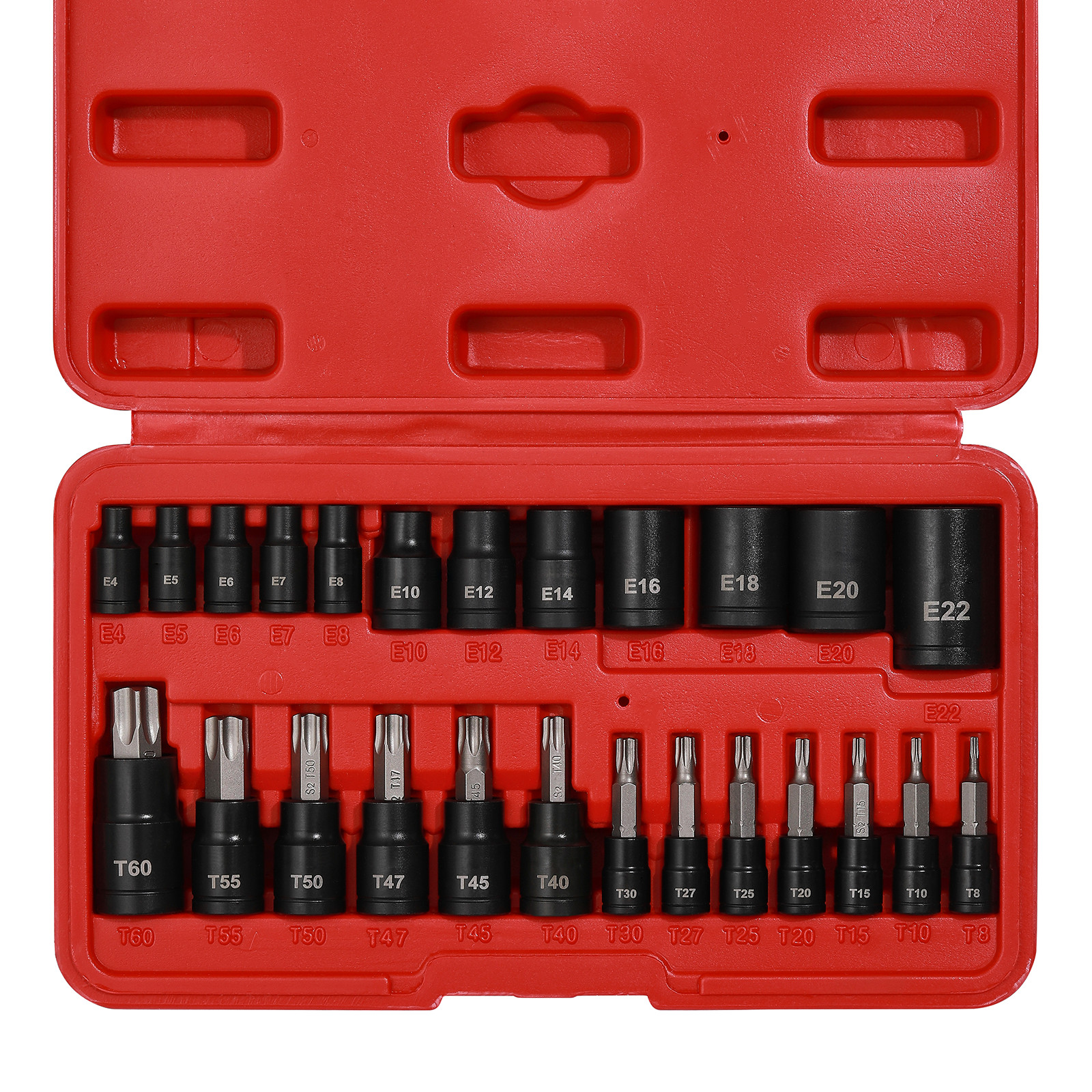 25PCS Torx Bit Socket and External Socket Set T8- T60 & 12 Female E-Torx Sockets