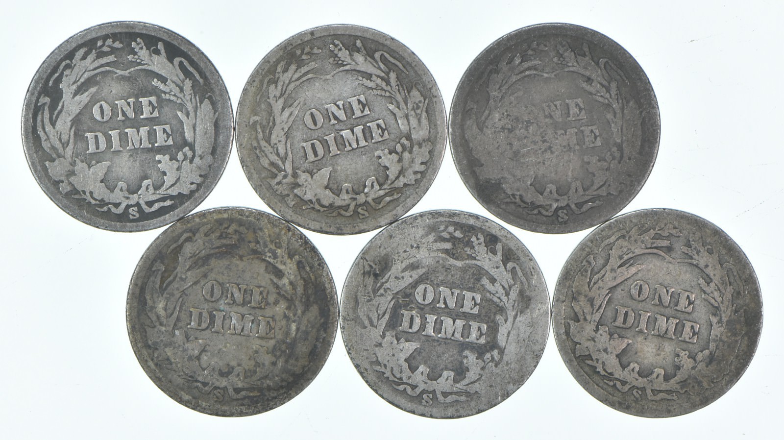 1900-S Barber Dime 90% Silver Average Circ