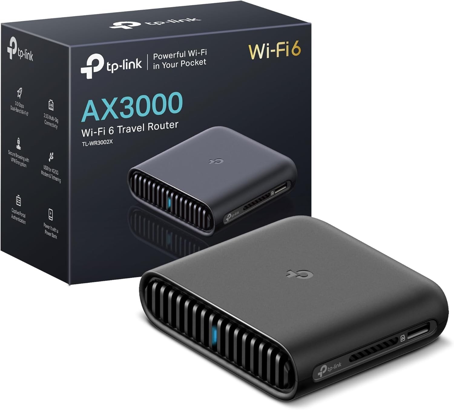 TP-Link Wi-Fi 6 AX3000 Dual-Band Travel Router TL-WR3002X Multi-Gig Portable