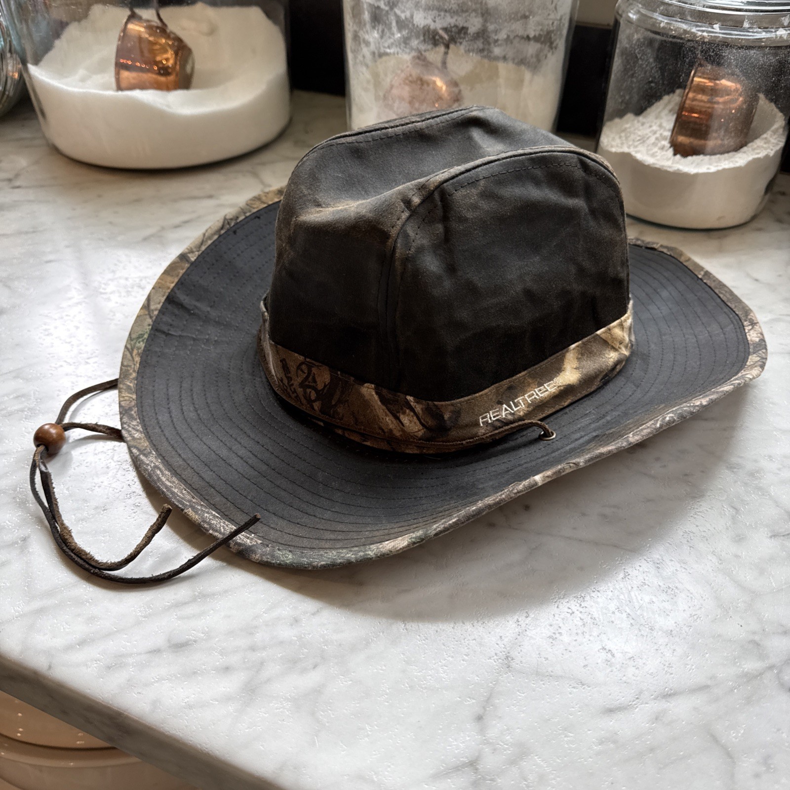 Camo Waxed Canvas/Leather Realtree L/Xl Hat Wide Brim Cowboy Ranch Western Farm