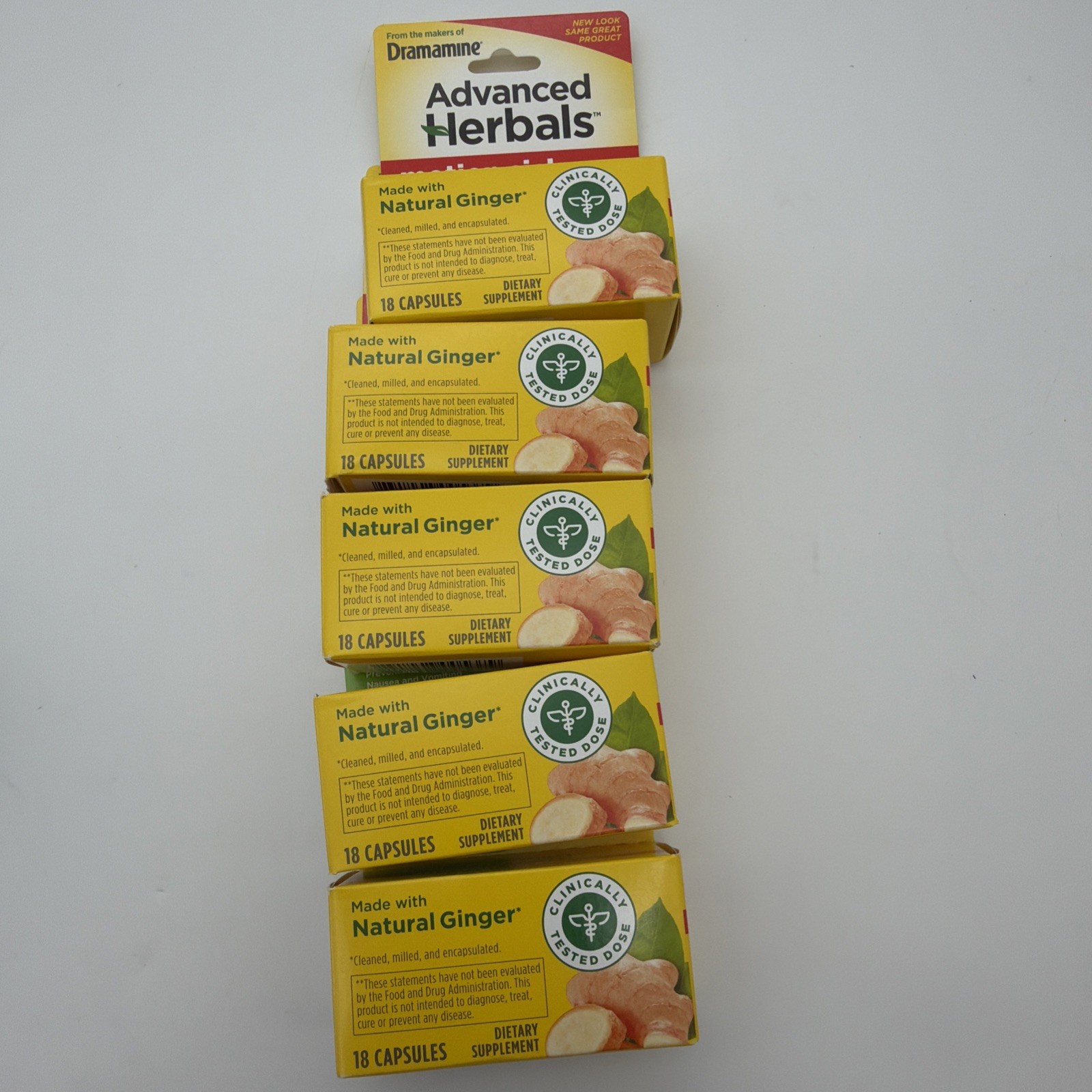 Dramamine Advanced Herbals Motion Sickness Non-Drowsy Ginger 18Ct 5pk Exp 11/26