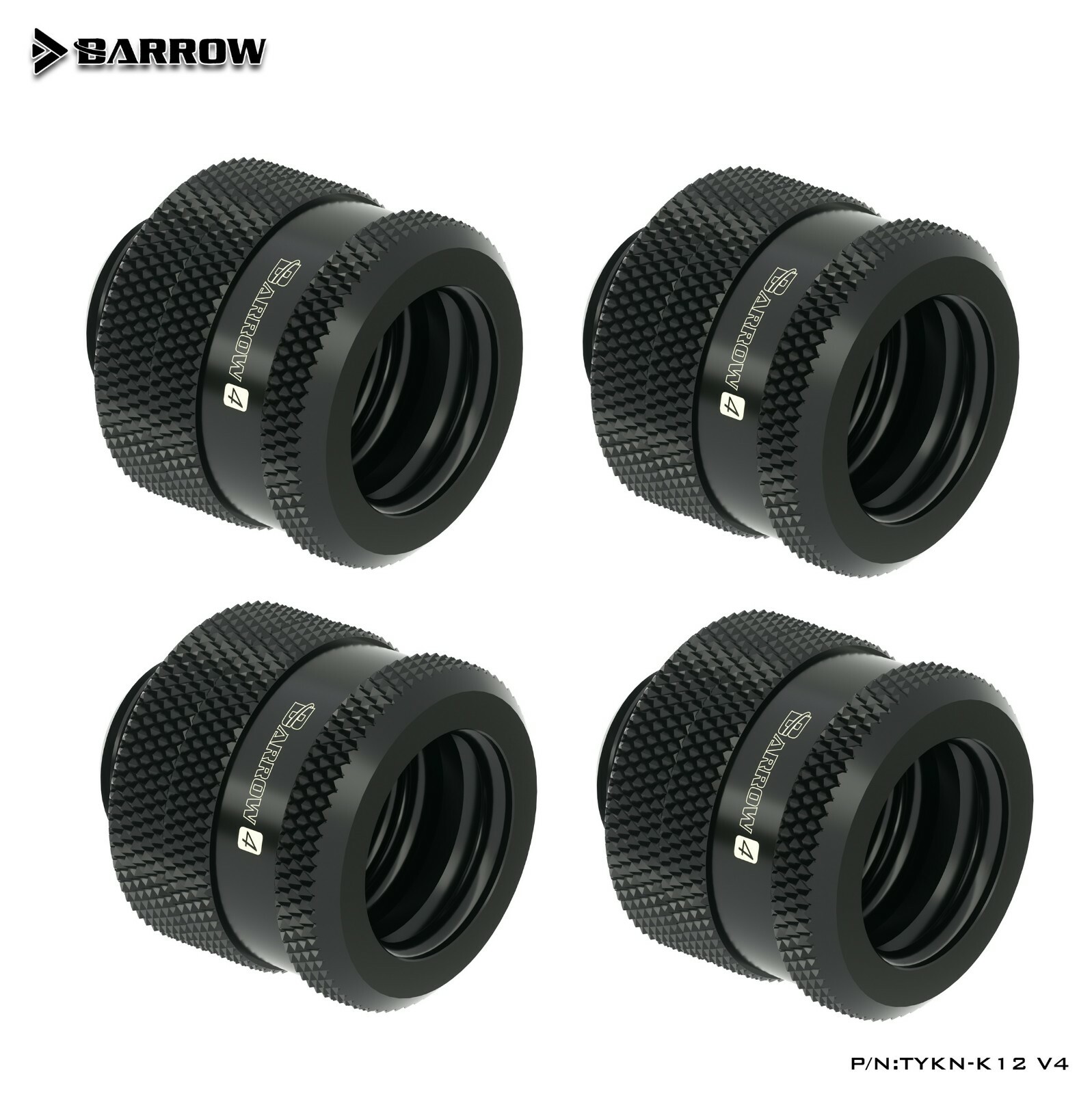 4 Pack Barrow G1/4" to 12mm Hard Tubing Compression Fitting 12mm OD Rigid Black