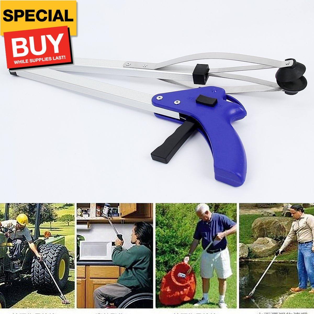 Reacher Grabber 32 Inch Extra Long Folding Reaching Claw Heavy Duty Mobility Aid