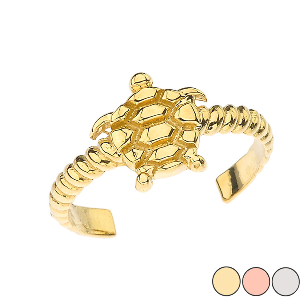 Solid Gold Sea Turtle Rope Toe Ring (Available in Yellow/Rose/White Gold)