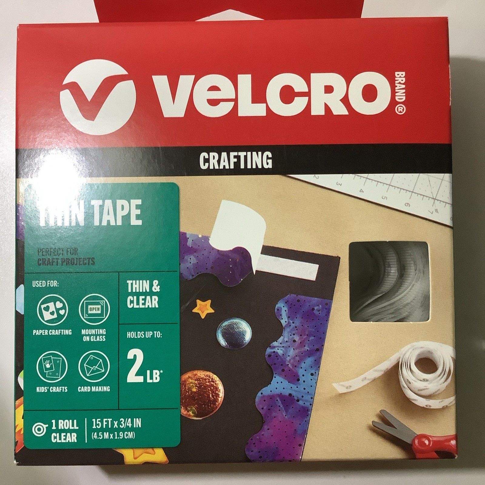 VELCRO Brand Thin Clear Tape | 15 Ft | Craft tape