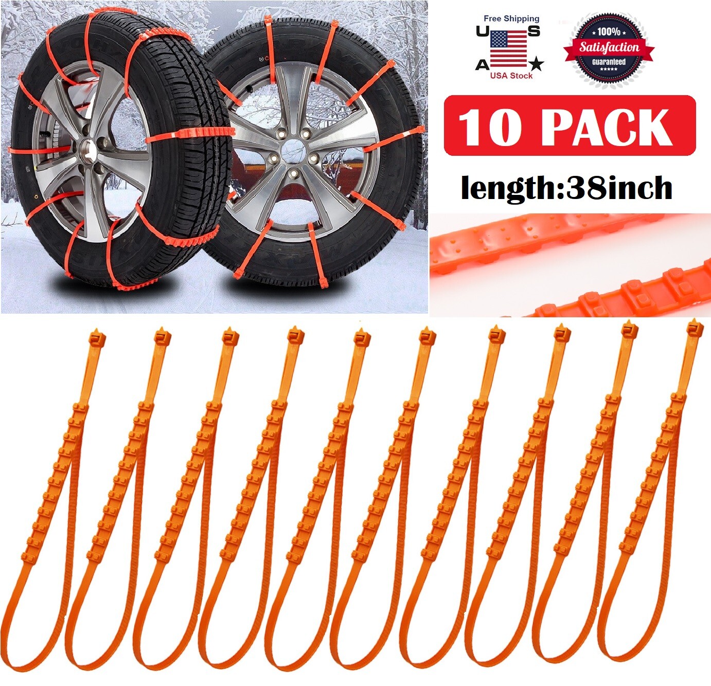 10Pcs Universal Anti-skid Tire Chains Tendon for Winter Snow Mud SUV Car Sedan