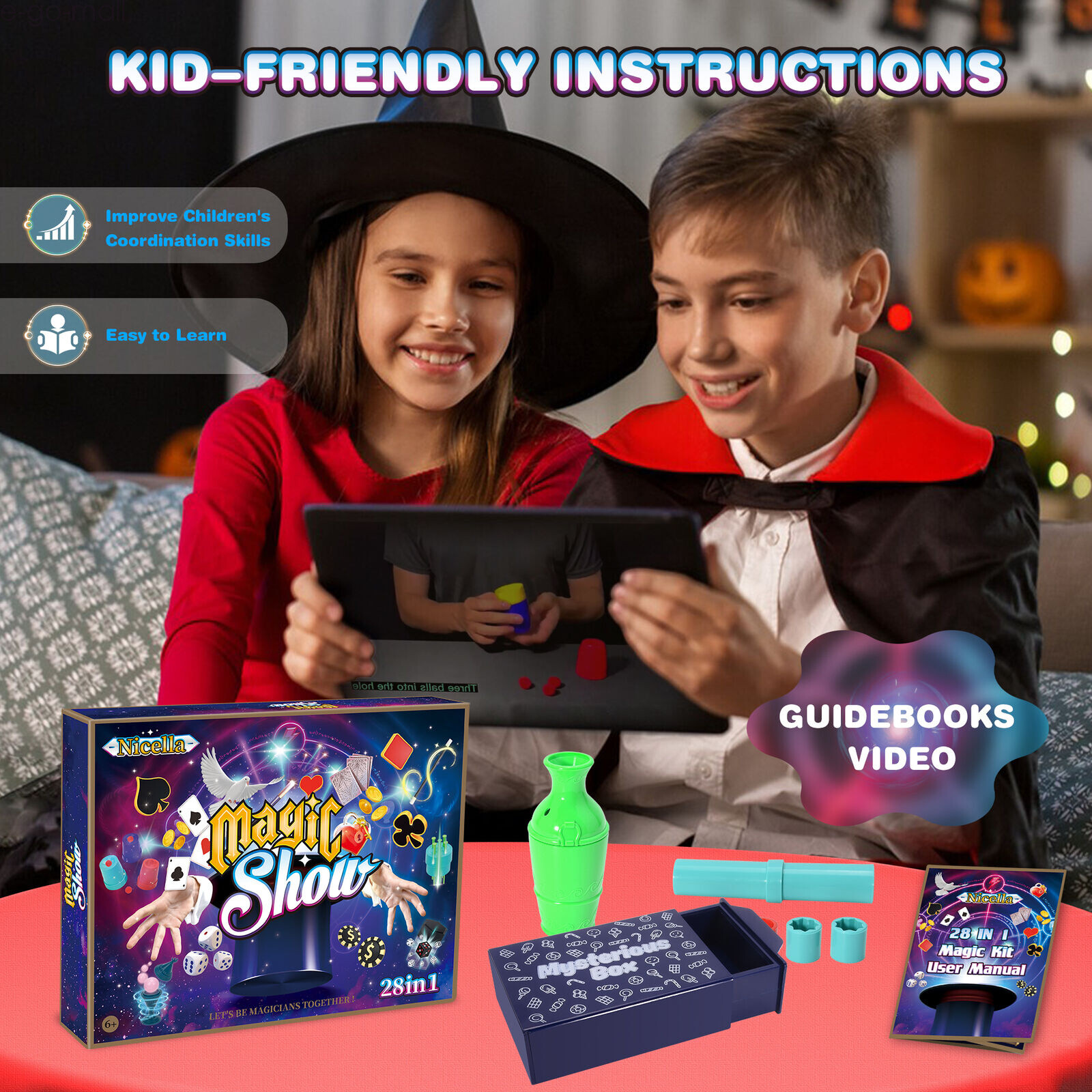 Nicella Magic Kit for Kids, 109+ Magic Tricks with Manual and Video Tutorials