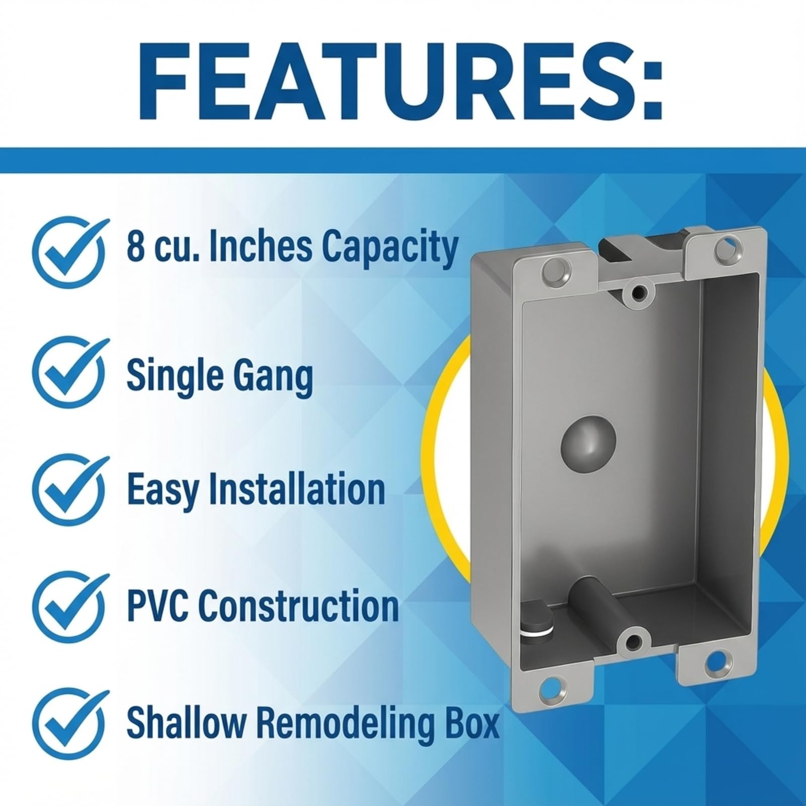 6 Pack Shallow Outlet Box 8 Cubic Single Gang Old Work Junction Grey Plastic