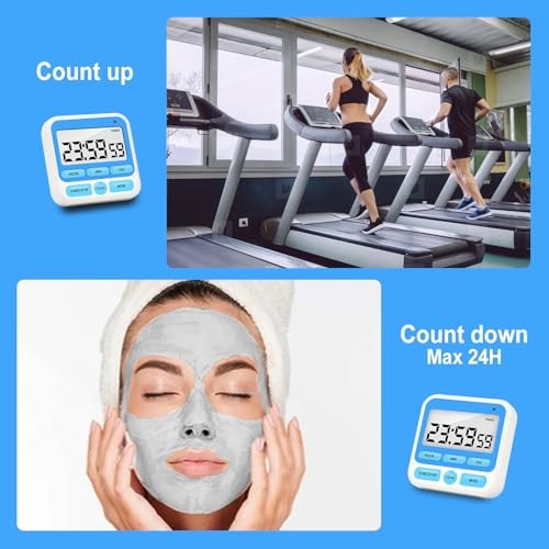 Multifunctional Kitchen Timer with Silent/Alert Mode, 24-Hour Clock, Blue