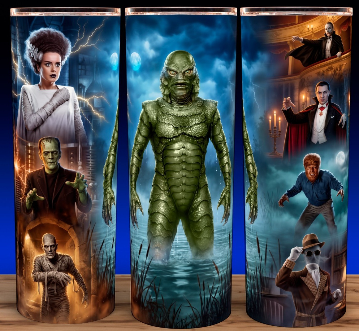 Bride of Frankenstein - Creature from Black Lagoon - Wolf Man Cup Mug Tumbler