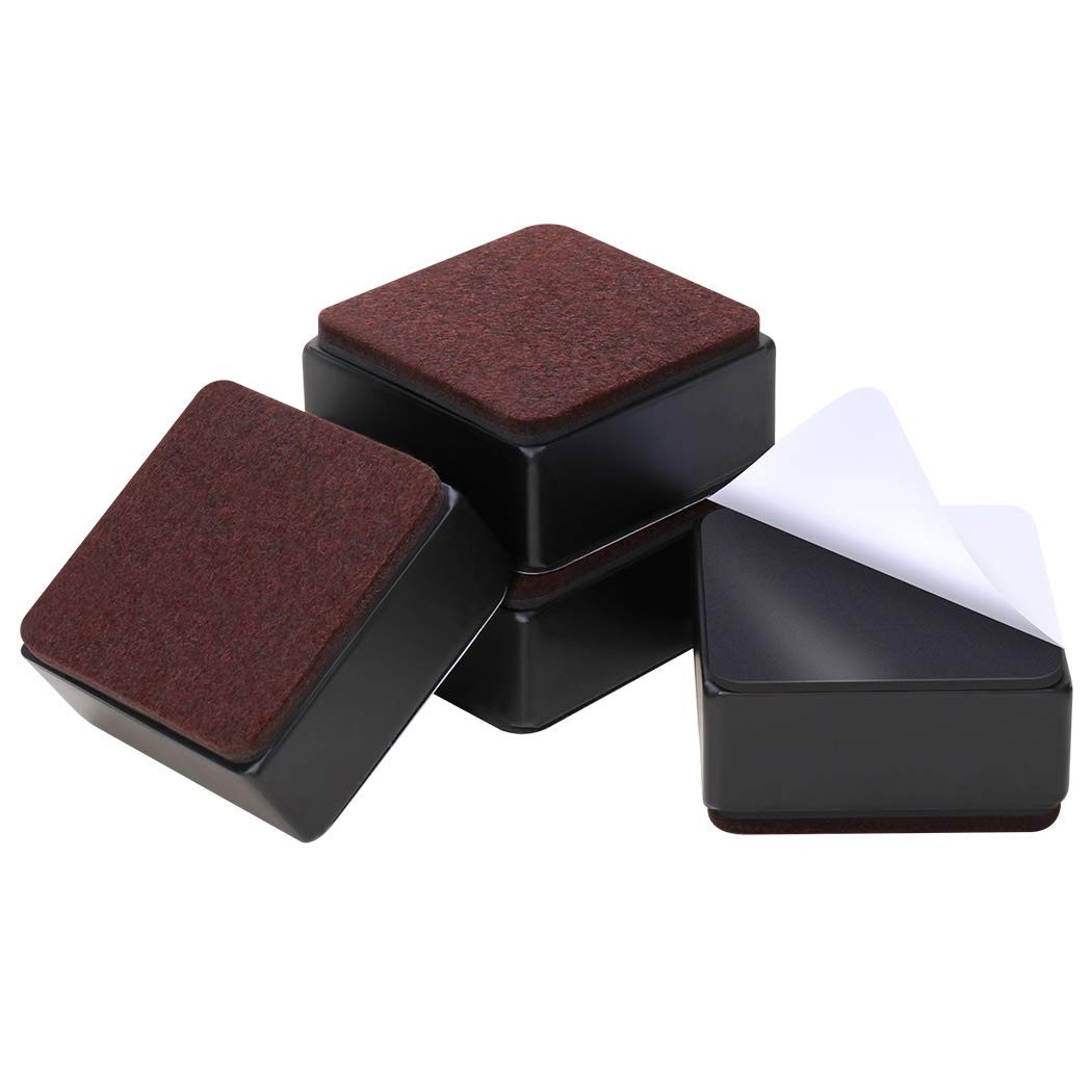 4 PCS Black Bed Furniture Risers 1.2x2.4 Inch Heavy Duty Supports 20000 Lbs