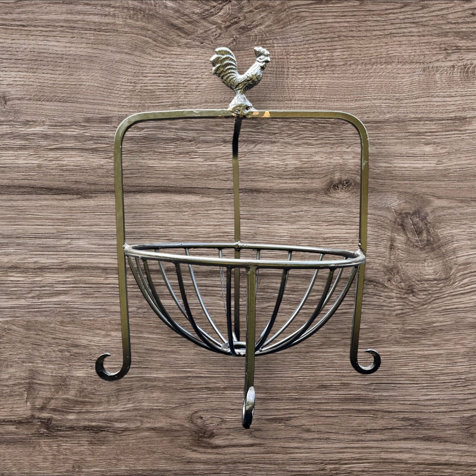 Metal Basket Fruit Vegetable Rustic Rooster Countertop Farm Country