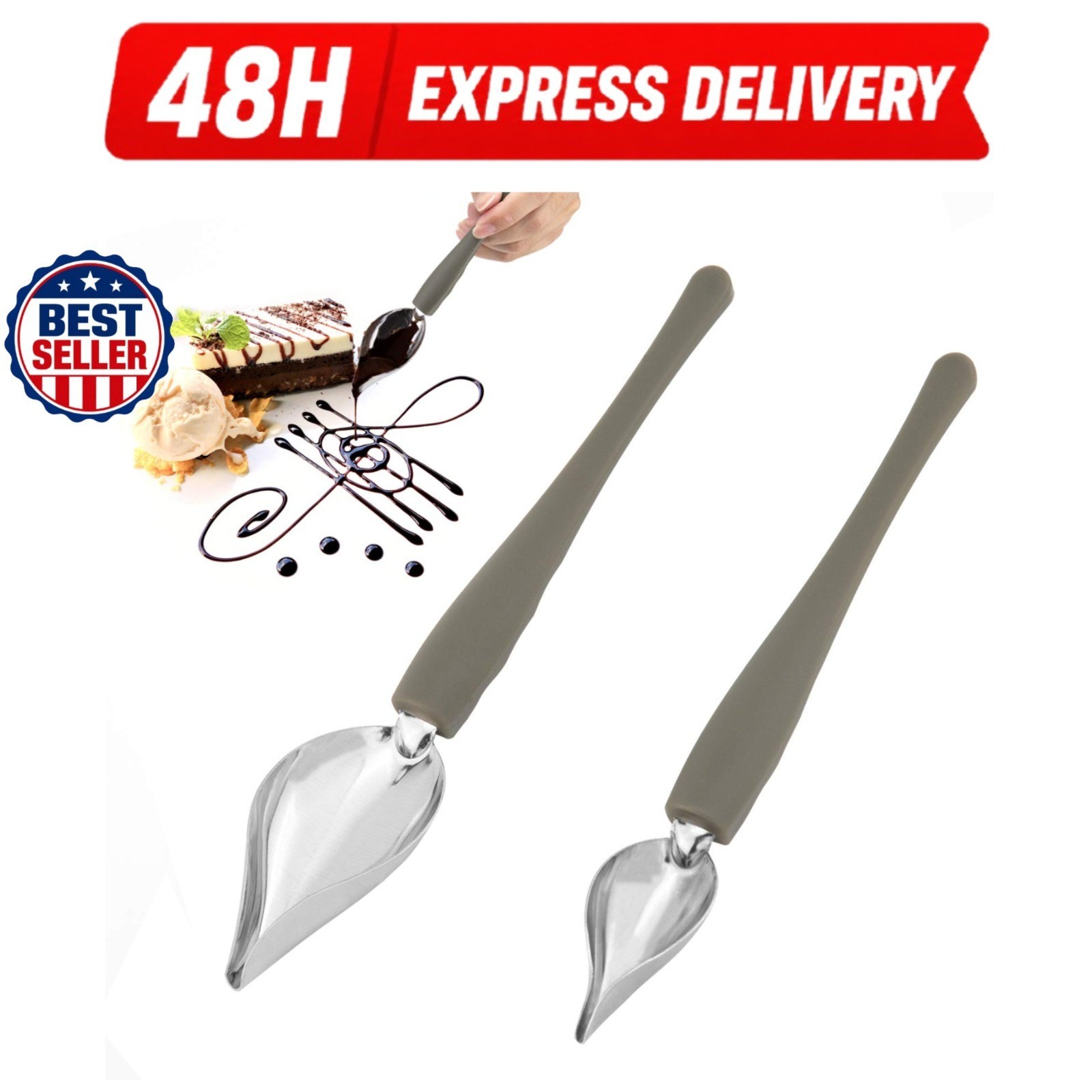 LUTER 2Pcs Precision Culinary Drizzle Spoon Set - Stainless Steel