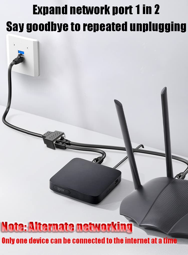 Ethernet Splitter 1 to 2 RJ45 Network Cable Adapter, Note Only Connect one Ne...