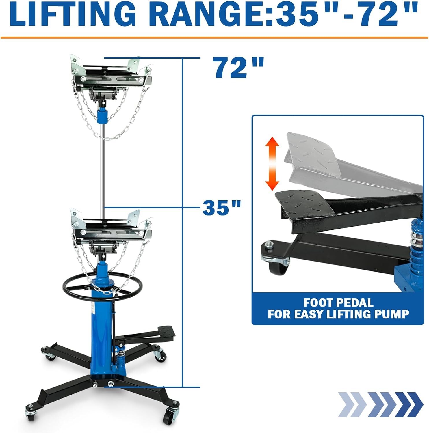2 Stage Transmission Jack,2 Stage Hydraulic 1660lbs, 360° Swivel Wheel