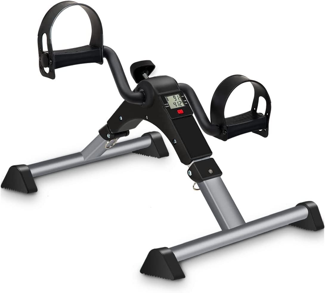 Under Desk Bike Pedal Exerciser Seniors LCD Display Folding Arm Leg Workout
