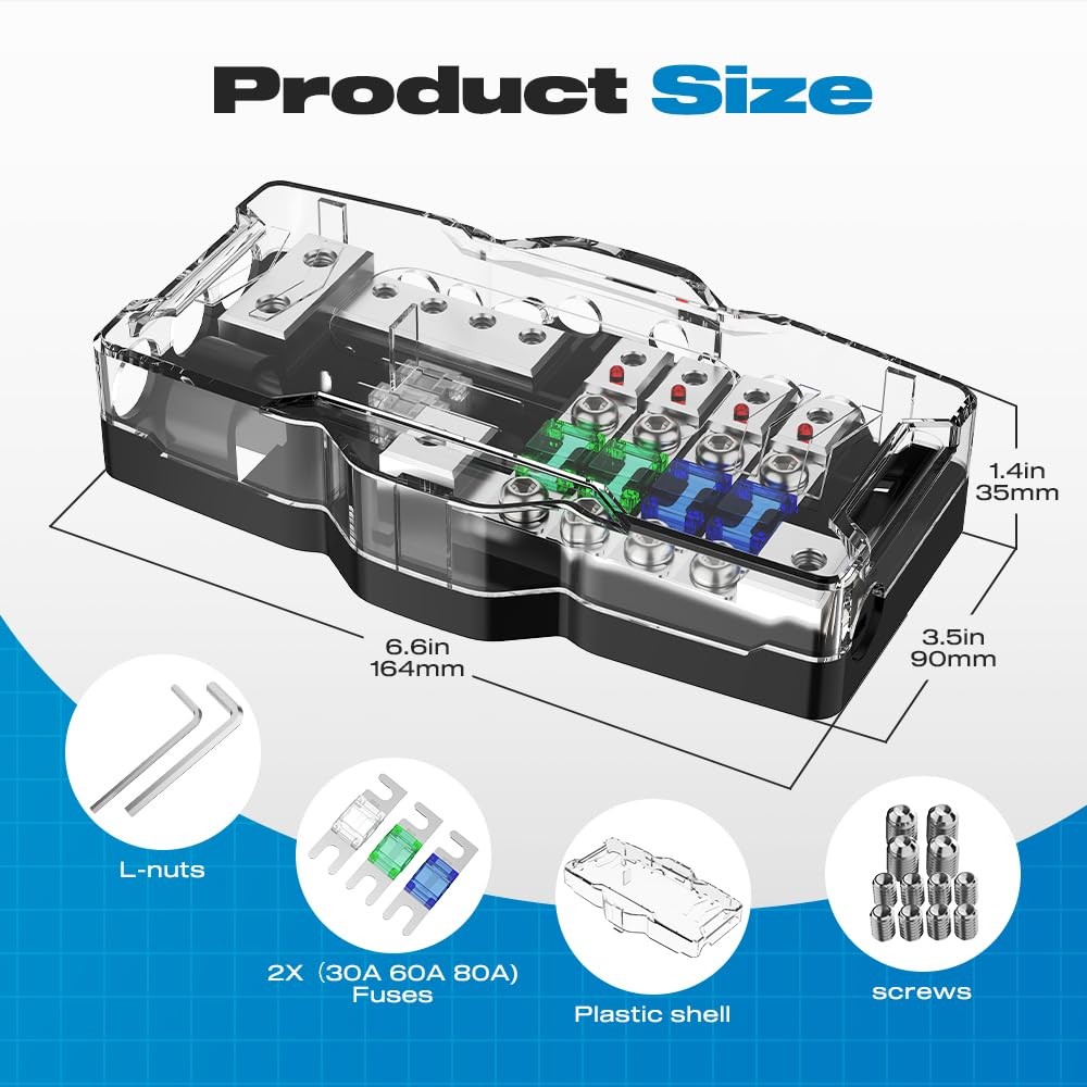 Fused Distribution Block 4Way MIDI Car Audio 12V with Ground