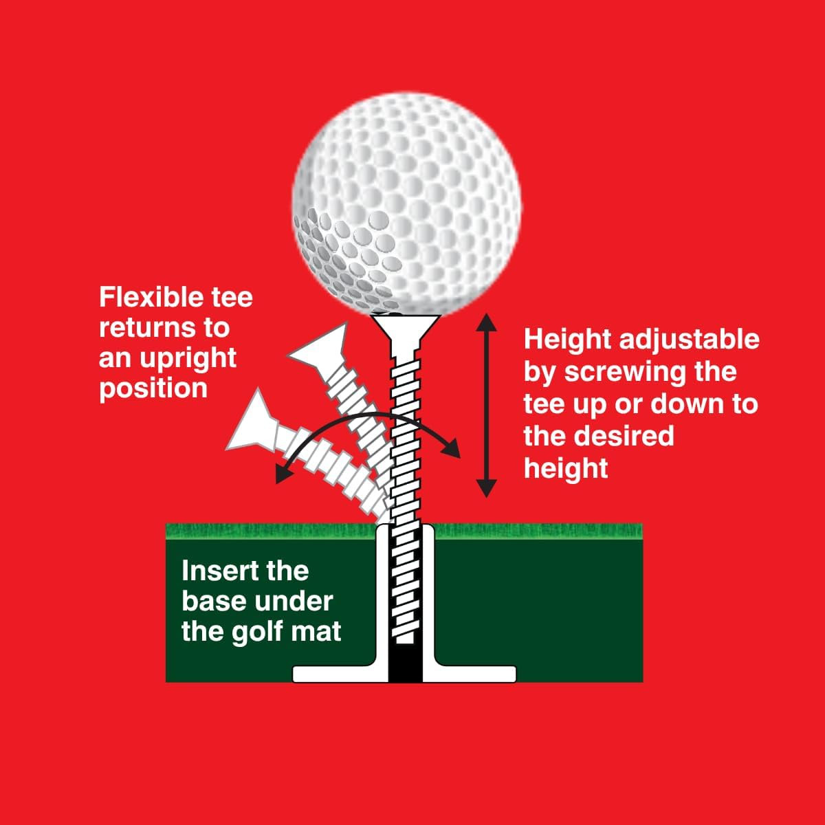 Height Adjustable and Flexible Golf Tees, for Golf Mats and Simulators, Consiste