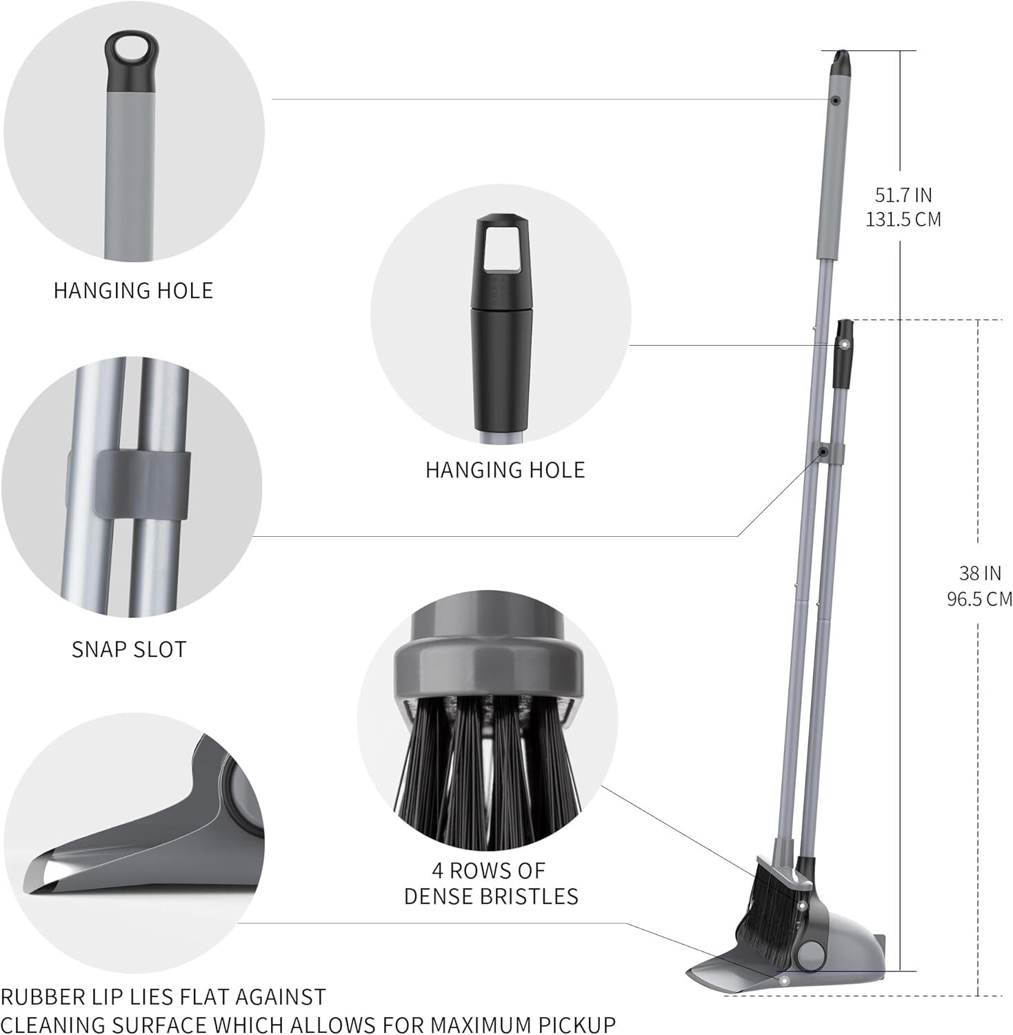 Stylish Gray Broom and Dustpan Set with Comfort Grip for Stress-Free Cleaning