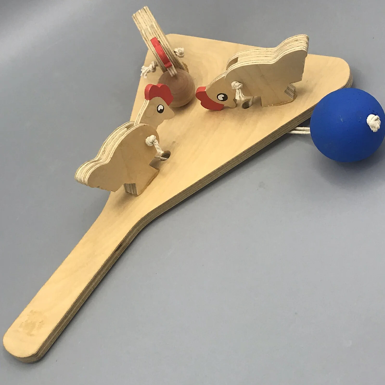 Vtg Pecking Chicken Paddle Toy Wooden Game English Handmade 8.5”