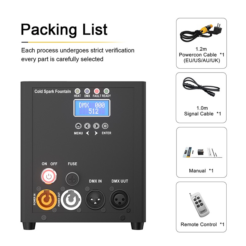 SHEHDS 450W Mini Cold Spark Machine Stage Effect DMX Remote 6.6ft–16.4ft