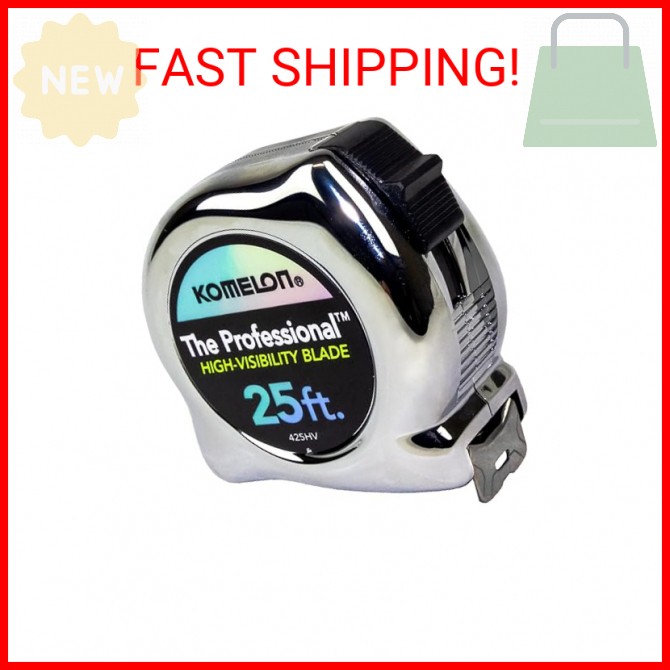 Komelon 425HV High-Visibility Professional Tape Measure, 25-Feet by 1-Inch, Chro