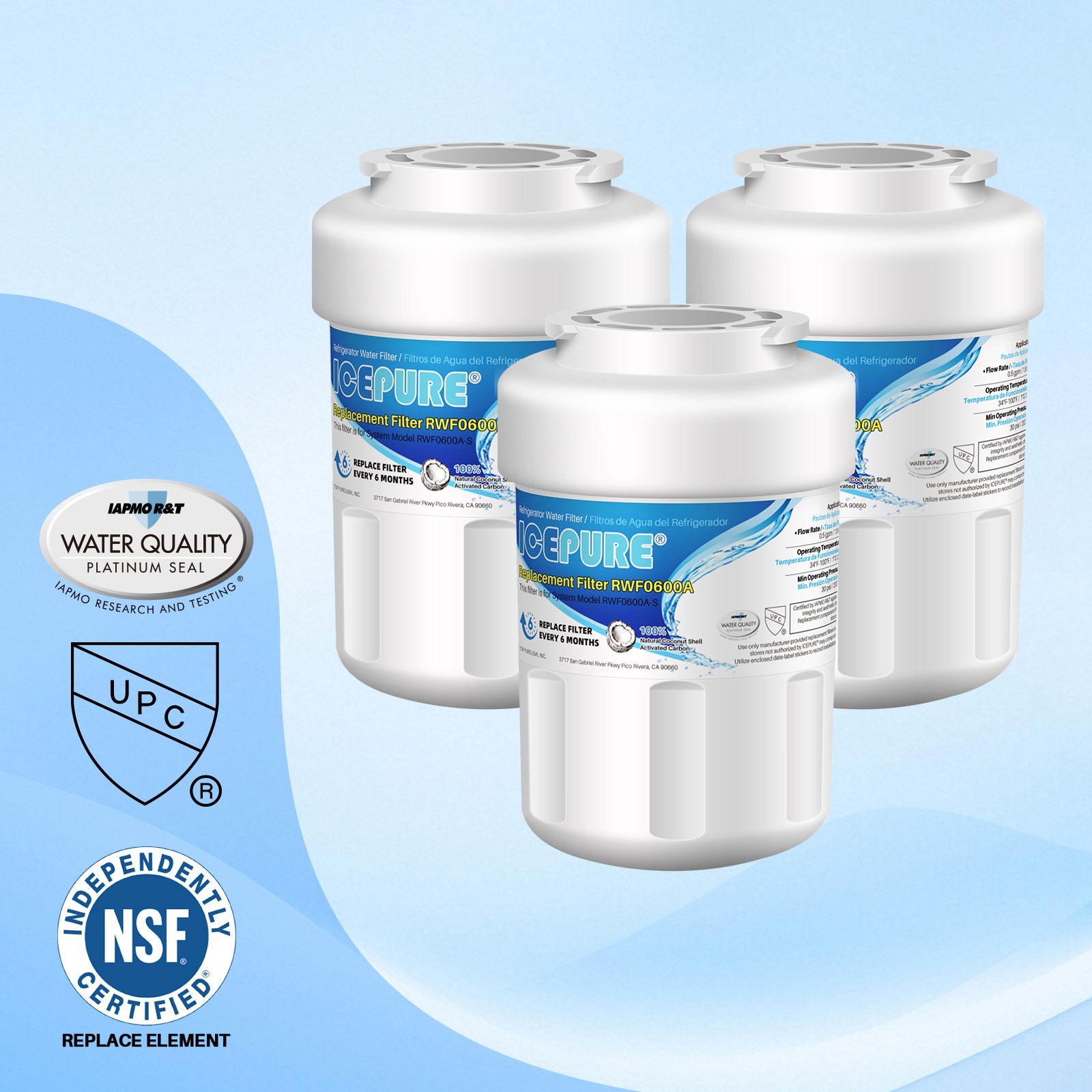 Fit For GE MWF SmartWater MWFP GWF Refrigerator Water Filter 3 Pack