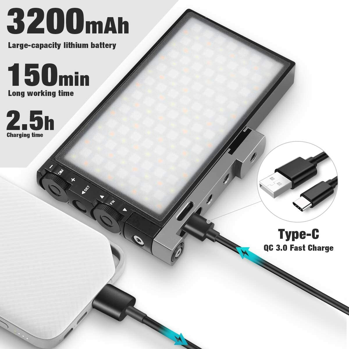 1x Pixel G1S Full Color RGB Video Light 3200mAh 2500-8500K Dimmable LED Fill US