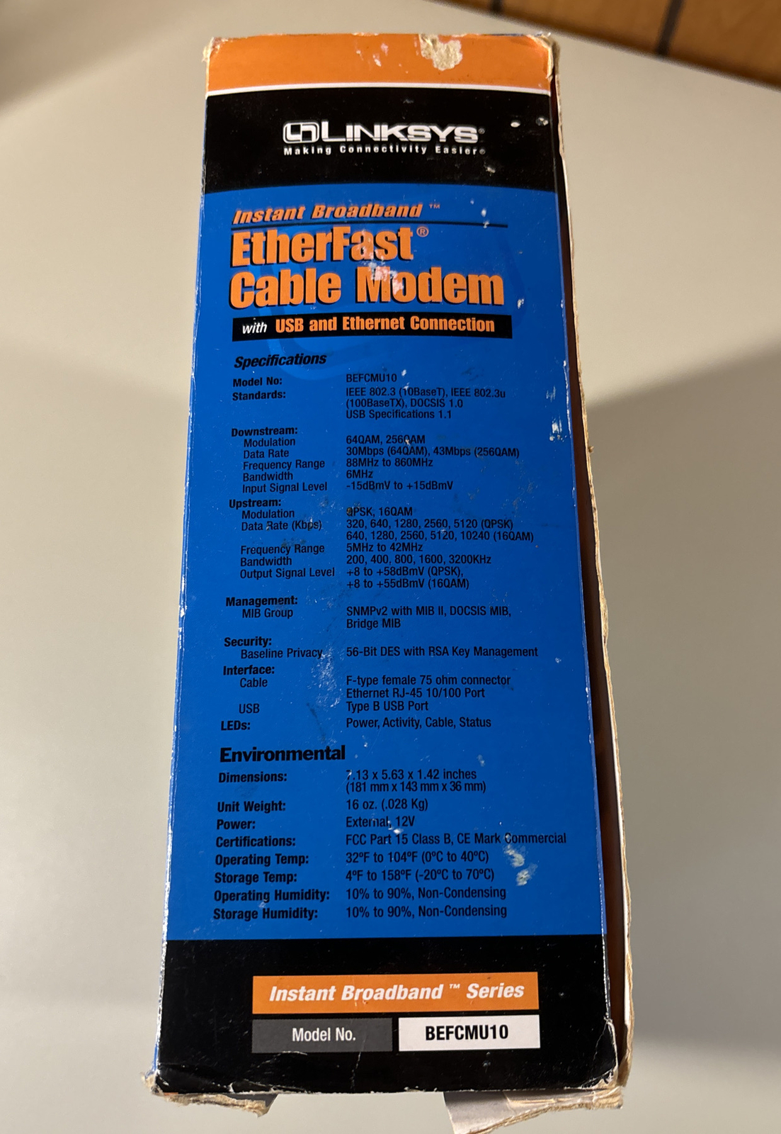 LINKSYS Modem BEFCMU10 Instant Broadband Complete In Box USB Connection