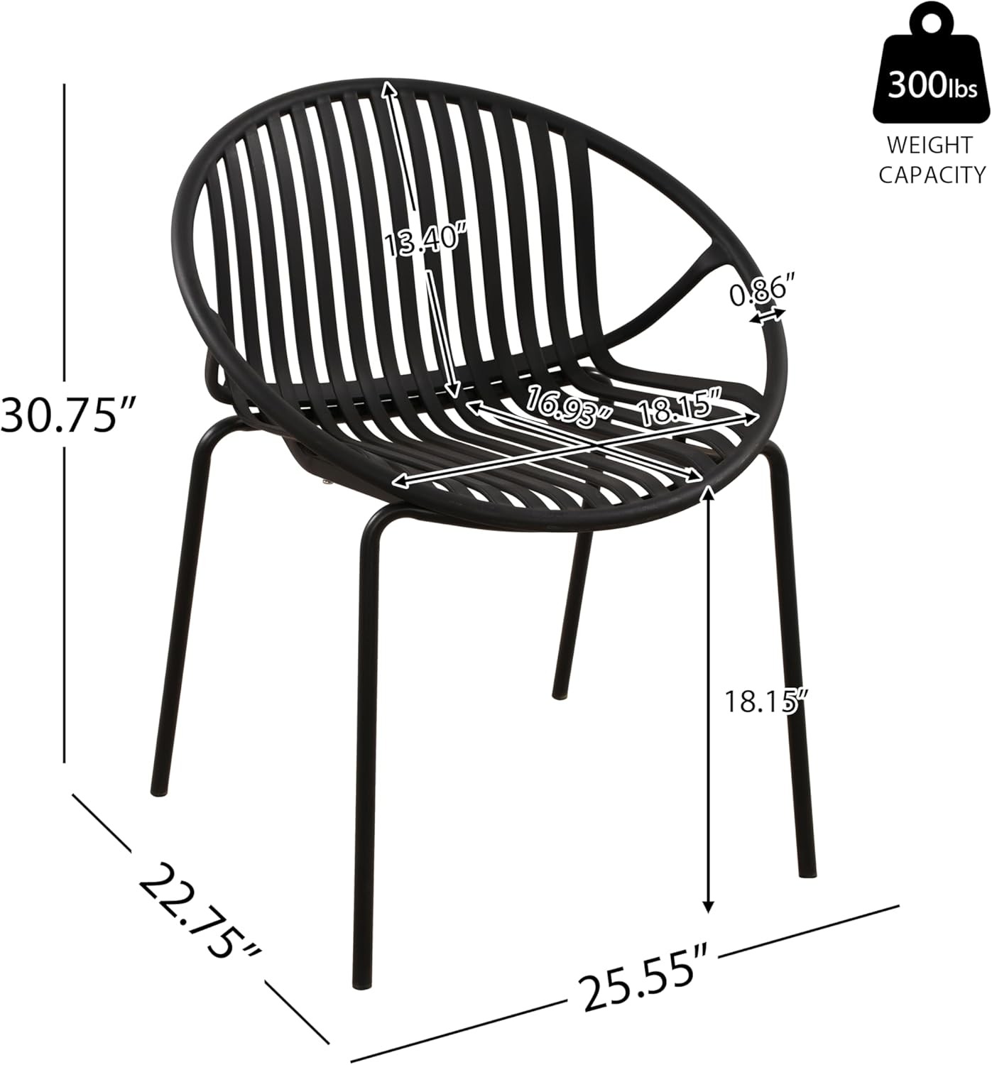 Set of 2 Tita Modern Patio Outdoor Dining Chairs Stacking Chair Outside Dinner