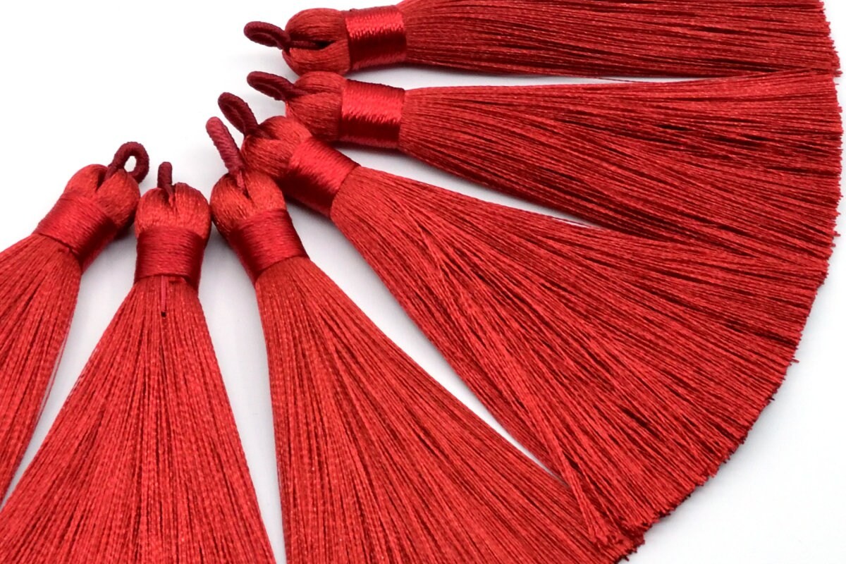 2 Pcs - Wine Red Tassel Polyester 0.9CM Thickness Handcraft Tassels 3.54" / 9CM