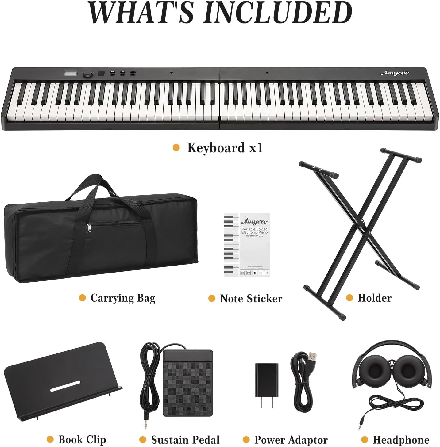 88-Key Foldable Electronic Digital Piano USB Semi-Weighted Keyboard w/ Stand US