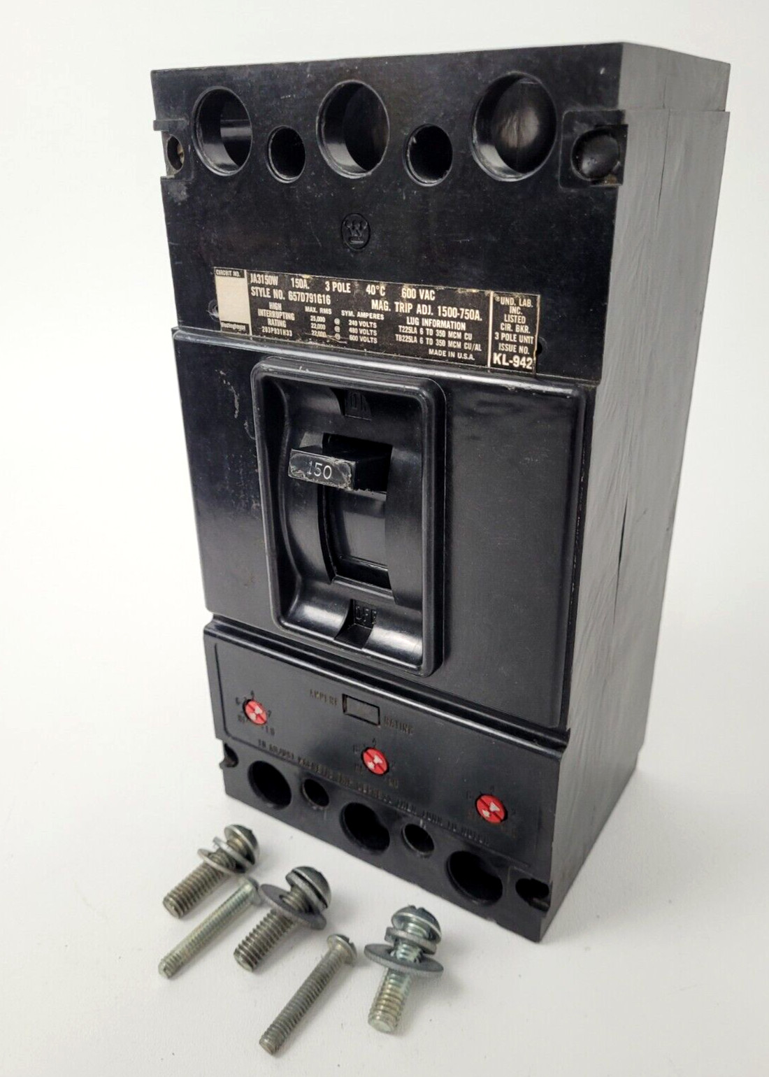 JA3150W Westinghouse 150 Amp 600V Circuit Breaker + Hardware *NEXT DAY OPTION*