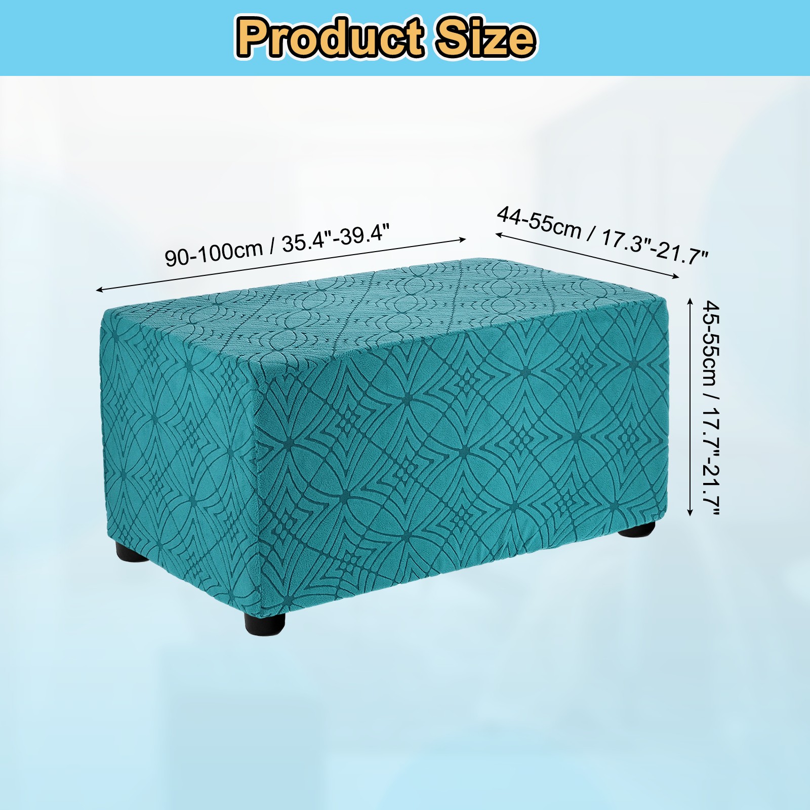 Textured Jacquard Rectangle Stretch Footrest Slipcover Fit 43-47inch, Blue