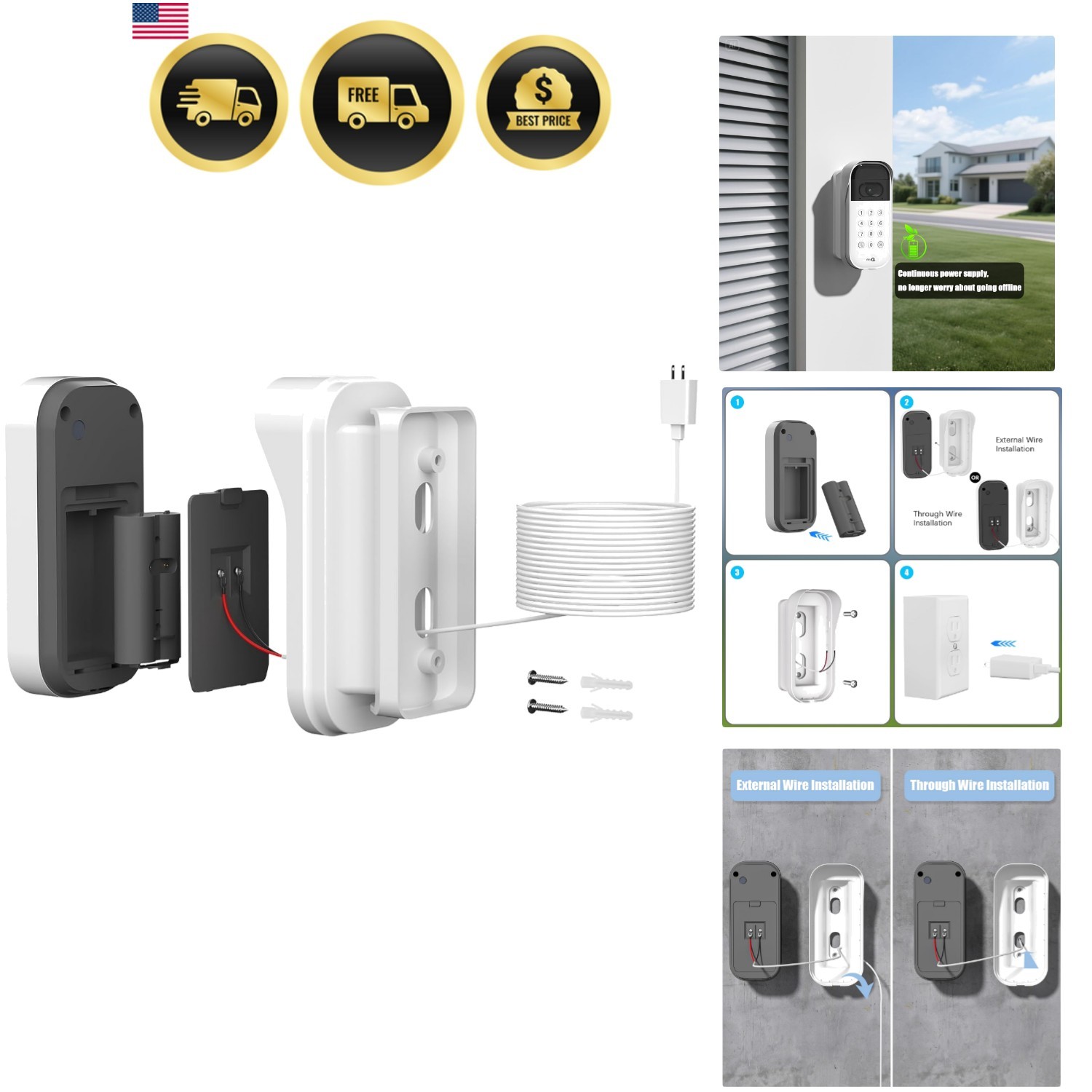 25FT/7.5M Power Adapter Kit for myQ Smart Garage Video Keypad,Weatherproof Ch...