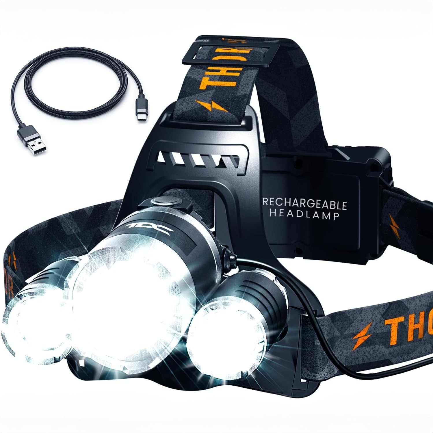 Head Lamp Led Rechargeable Super Bright - USB-C Headlamp for Adults - Head Li...