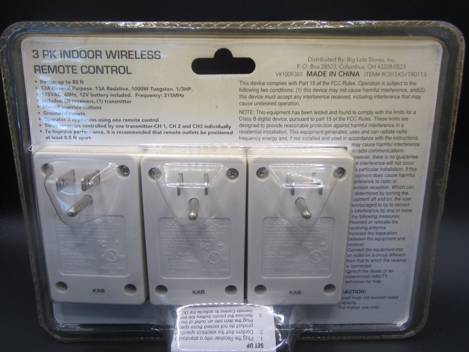 Shop Basics 3pk Indoor Wireless Remote Control 3 Channels NEW Sealed Electronic