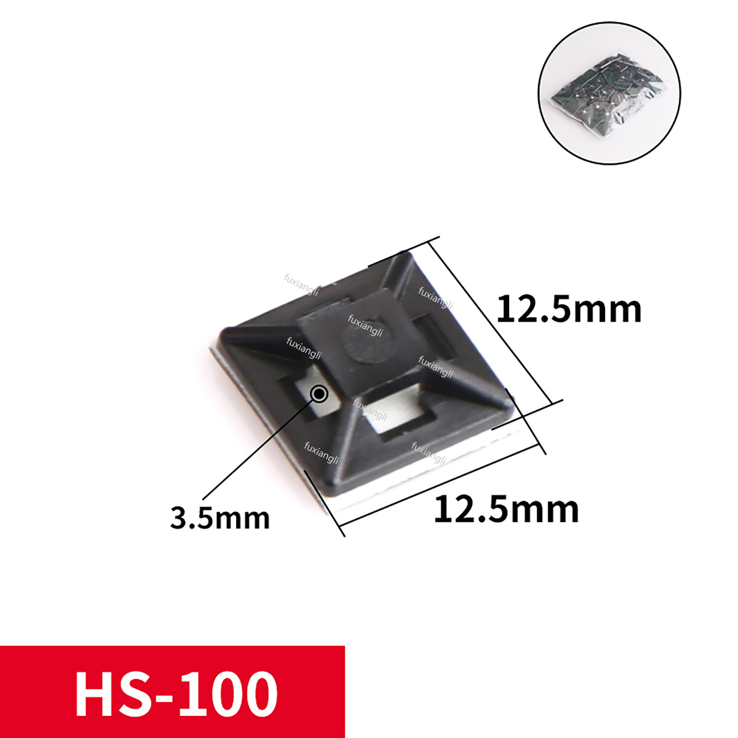 Self Adhesive Cable Zip Ties Mount Fixing Bases, Black or White Nylon66 Holders