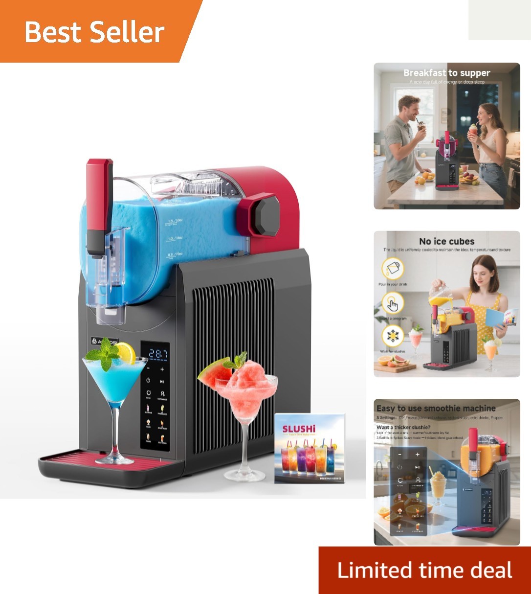 Margarita Maker & Frozen Drink Machine - 6 Modes, Auto Clean, Recipes Included