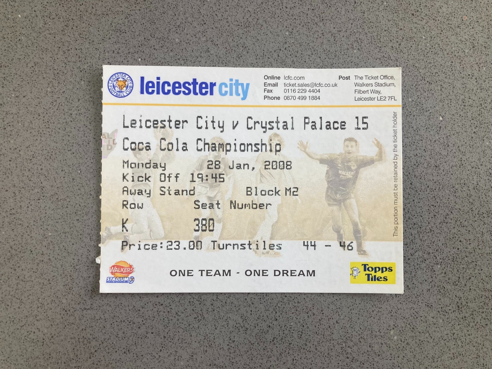 Leicester City v Crystal Palace 2007-08 Match Ticket
