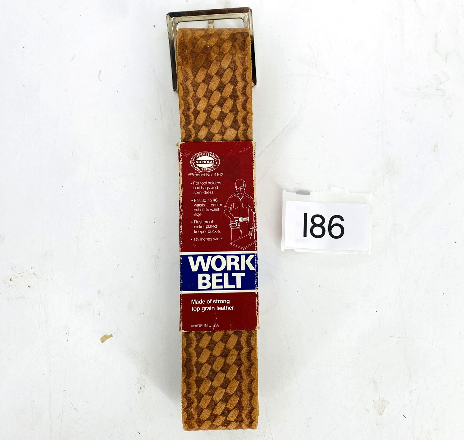NOS vintage Nicholas Woven Look Work Belt Strong Top Grain Leather USA 30-46"