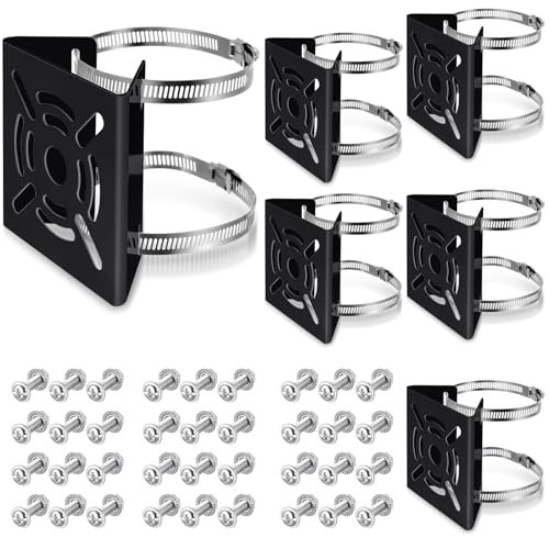 Universal Metal Pole Mount Bracket for Security Camera, 6 Pack, Black
