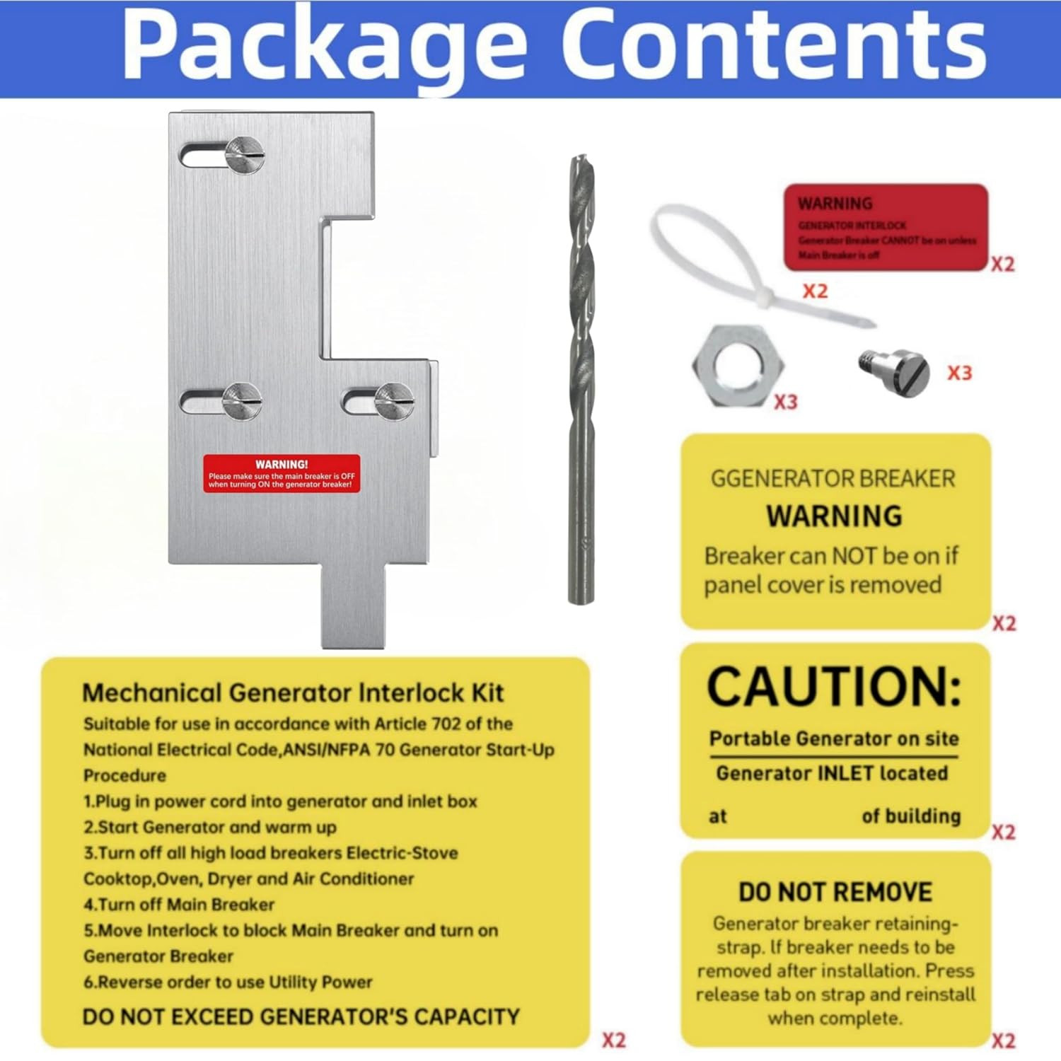 Generator Interlock Kit Compatible with GE General Electeric Breaker Panels with