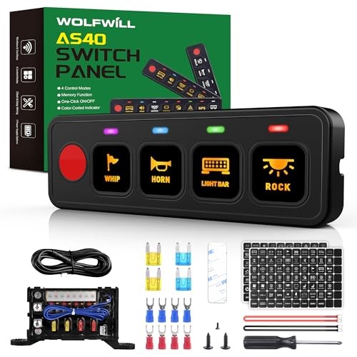 AS40, Circuit Control Power Relay Box, 4 Modes Toggle 4 Gang Switch Panel