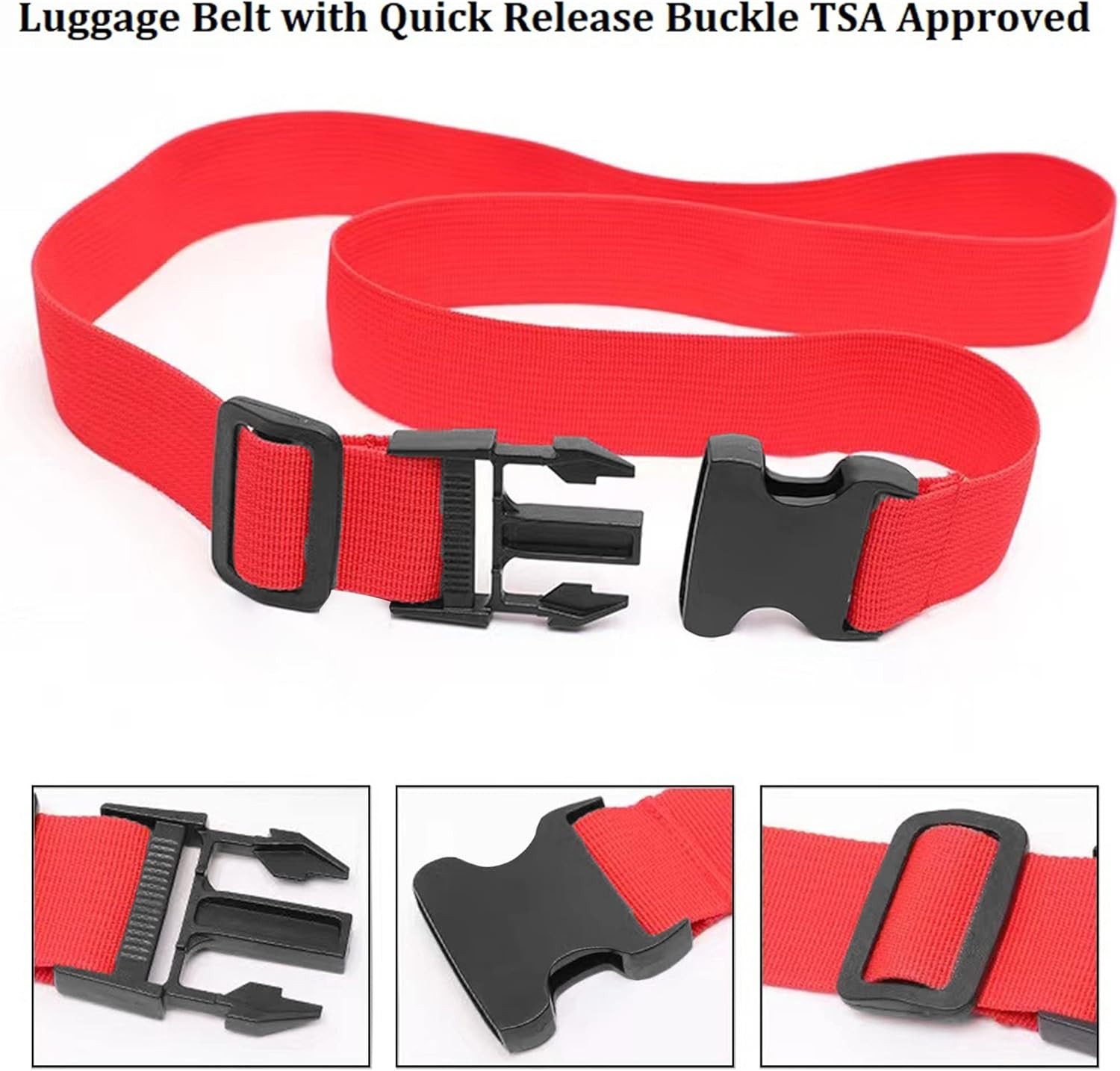 2 Pack Suitcase Straps, Bright Color Adjustable , TSA Approved (Red)