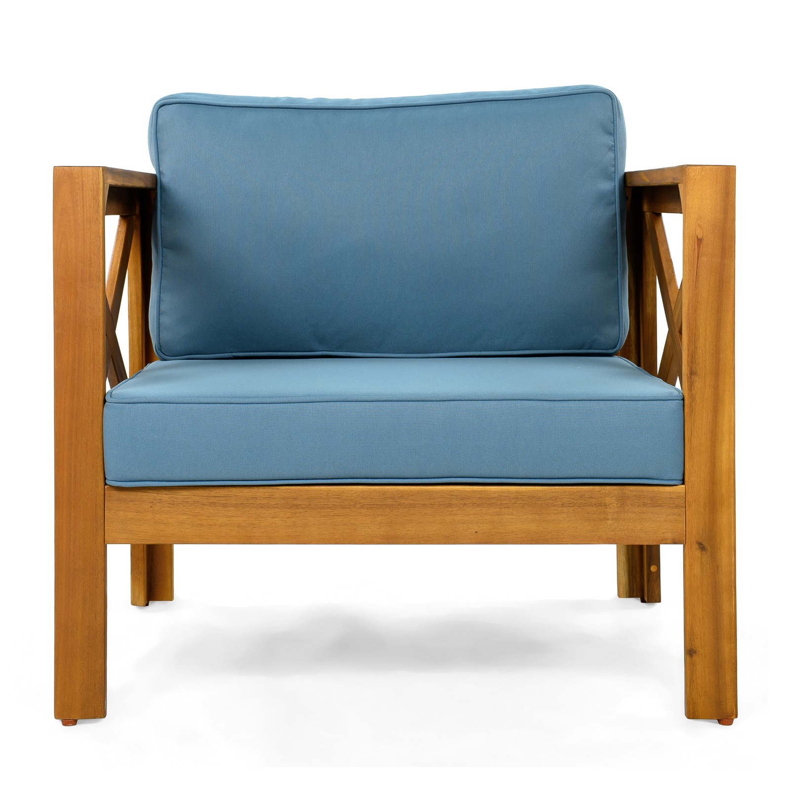 Acacia Wood Patio Conversation Set with 2 Club Chairs & End Table, Blue